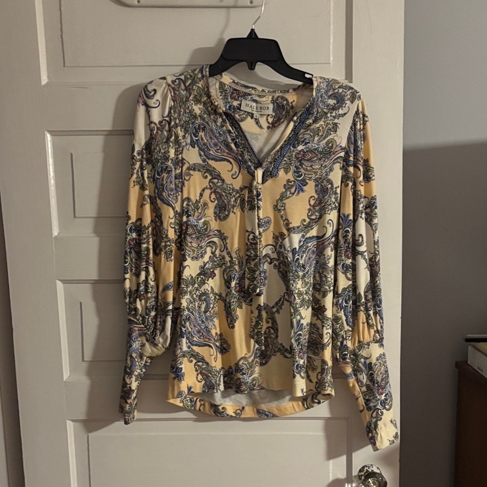 Hale Bob Women's Paisley Print Blouse - Cream and Blue